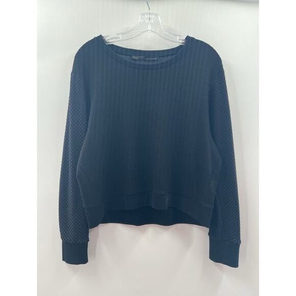 AllSaints Women’s Long Sleeve Cropped Pullover Textured Sweatshirt Navy Black M - Picture 1 of 7